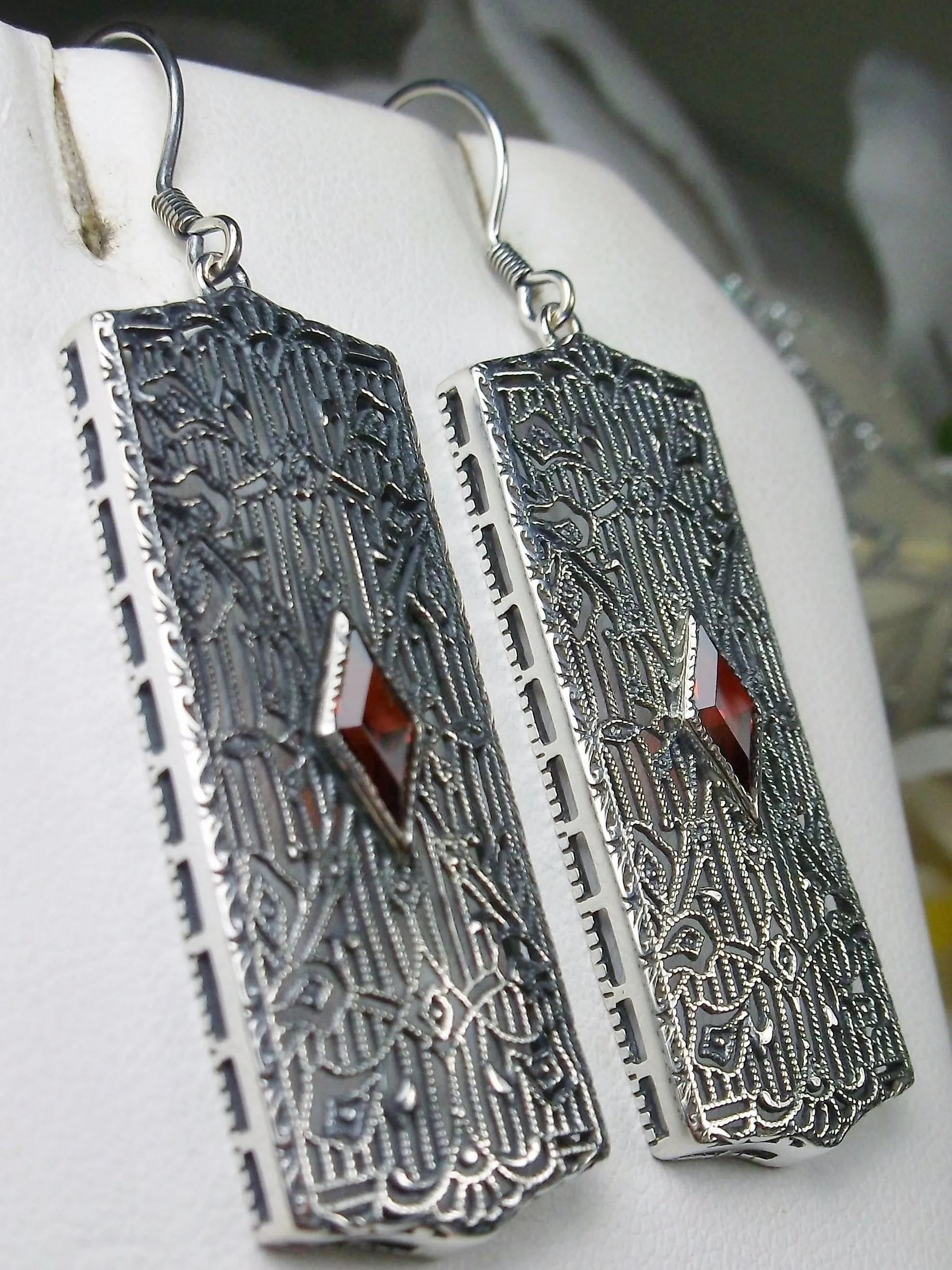 Garnet CZ Earrings, Art Deco 1920's Revival Jewelry #E64
